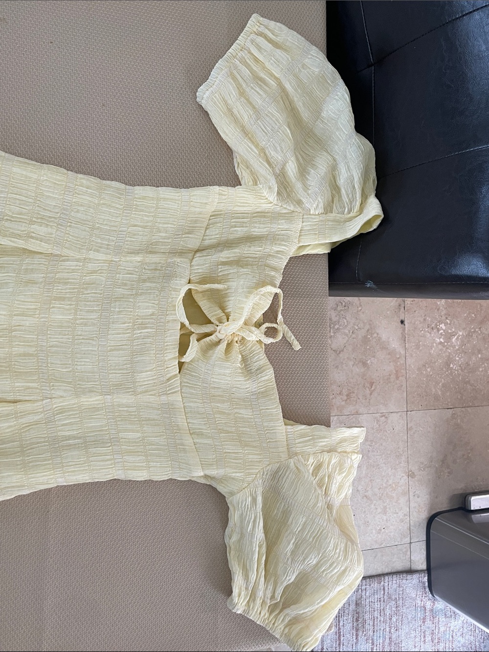 SHEIN Pale Yellow Textured Maxi Dress with Puff Sleeves